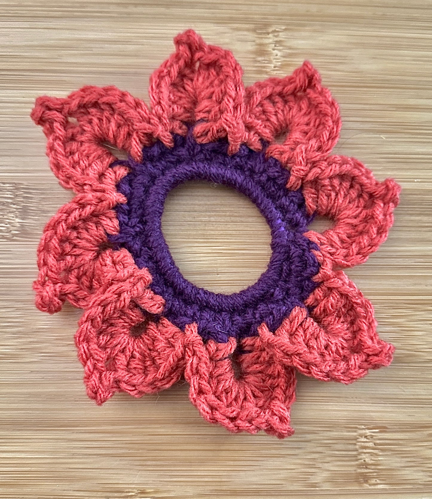 Crocheted floral hair scrunchies