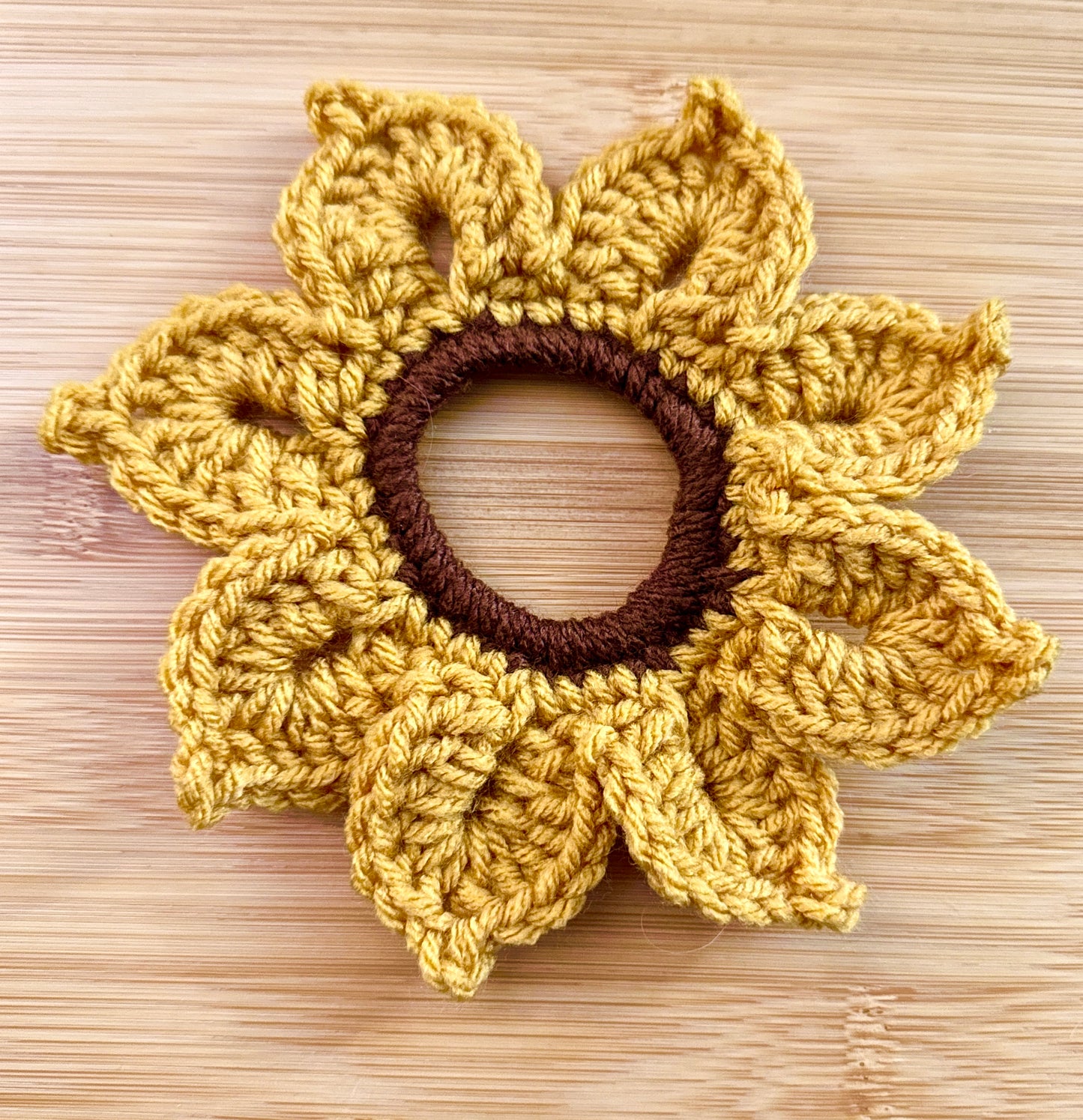 Crocheted floral hair scrunchies