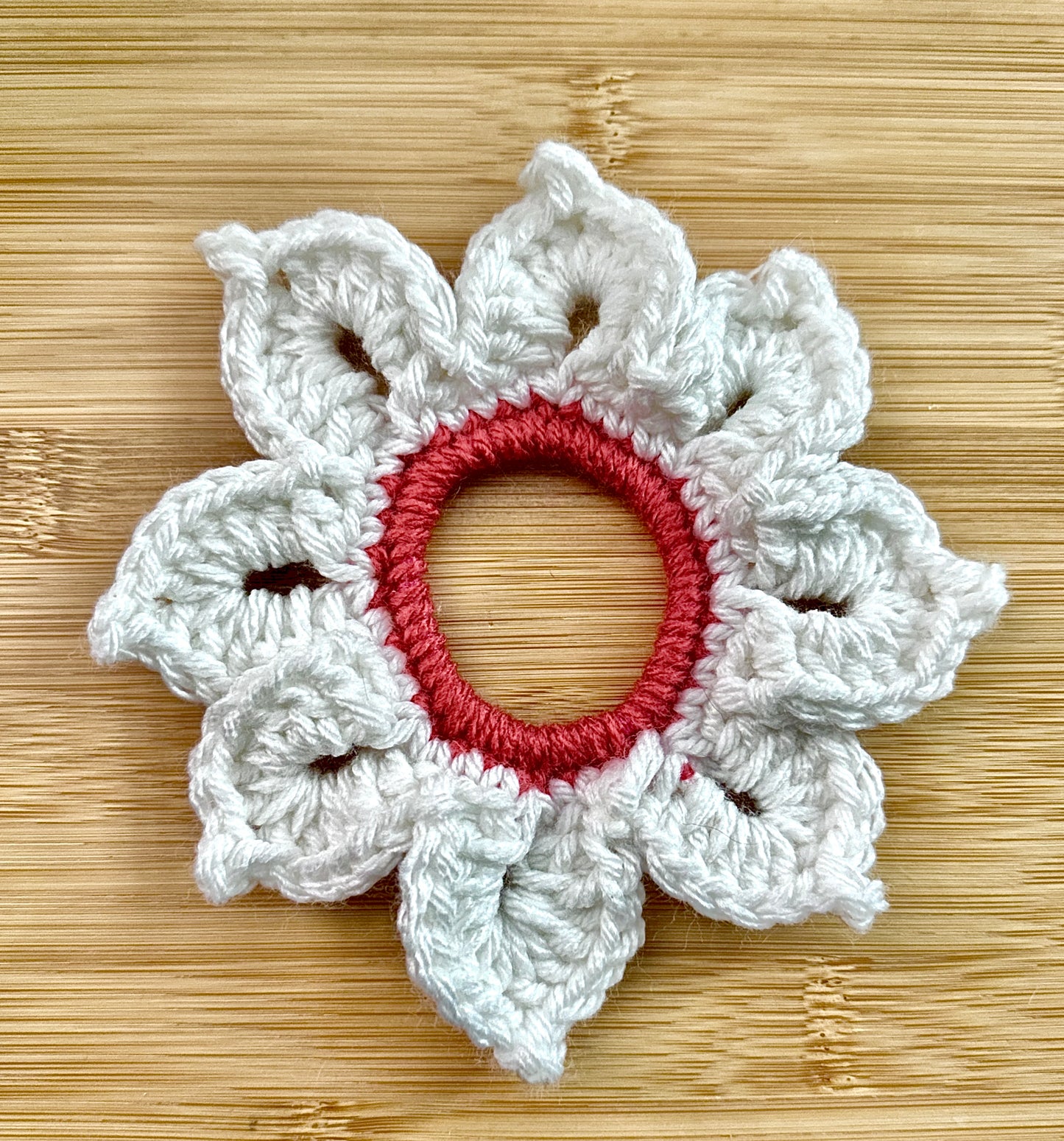 Crocheted floral hair scrunchies