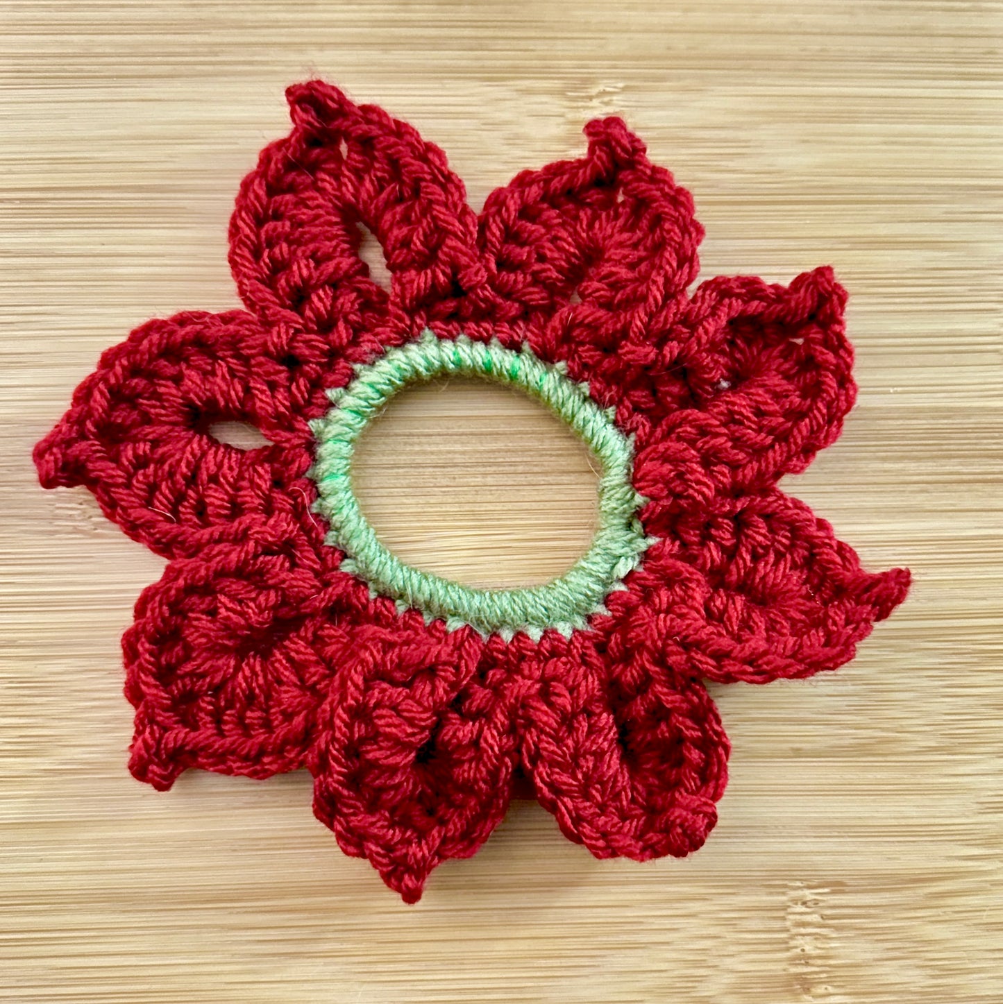 Crocheted floral hair scrunchies